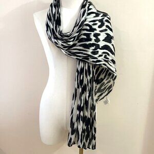 Chico's Animal Print Scarf Black Crinkle Rayon Silk Elegant Luxury 13” x 70”